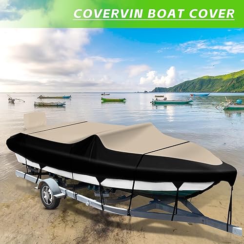 Miniatura 7 de COVERVIN Funda para lancha remolcable 210D, impermeable, de grado marino, tela Oxford para longitud de 20 a 22 pies de ancho hasta 100 pulgadas de