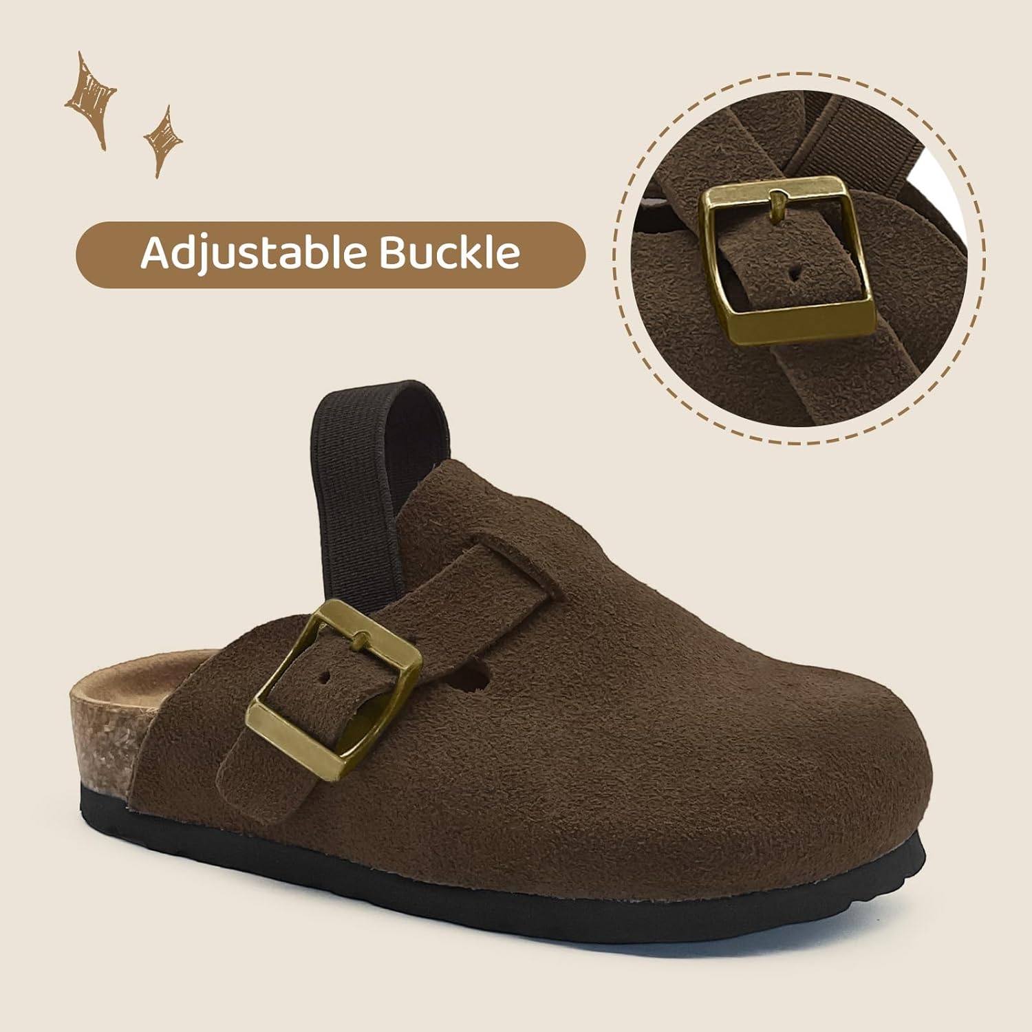 Kids Suede Clogs Toddler Clogs Boys Girls Cork Footbed Sandals Indoor Outdoor Cute Potato Shoes Leather Slip On Mules with Adjustable Buckle - Image 2