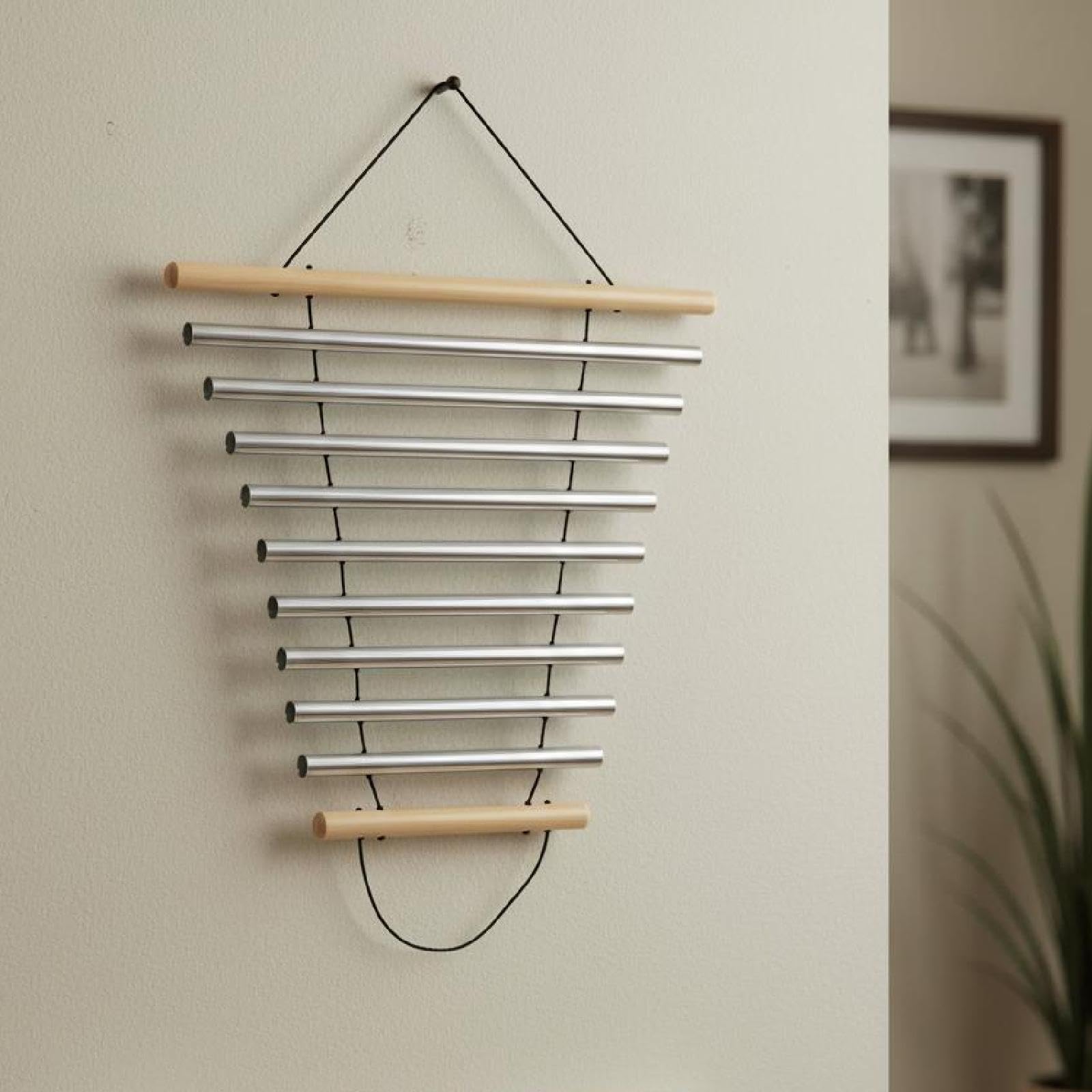 Campana de viento para meditación, instrumento de percusión portátil de 9 tonos para gestión del aula, oficina y para Regalo ideal, Plata