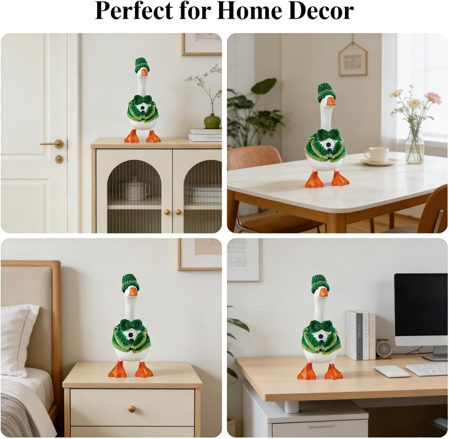 7 Inch Desk Goose Outfits, St. Patrick's Day Desk Goose Costumes Accessories, Soft Hand-Knit Green Shamrock Festive Clothes for Desktop Magnetic Goose Statue, Spring Holiday Home Office Table Decor