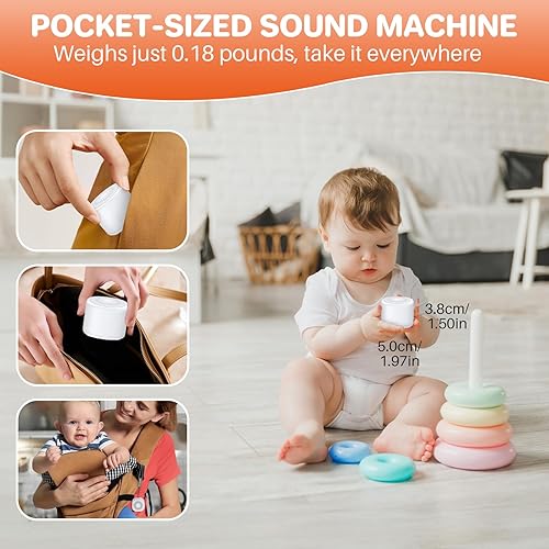 Miniatura 2 de FUNYKICH Máquina de sonido de ruido blanco de viaje con luz colorida, mini máquina de sonido portátil para bebés, adultos y niños con 10 sonidos,