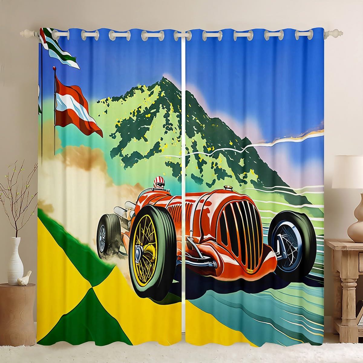 Homemissing Racing Car Curtains (2 Panels,W46*L72) For Bedroom Kids Boys Teens Speed Sports Car Window Curtains Extreme Sports Blackout Curtains Race Car Window Treatments โ image 1