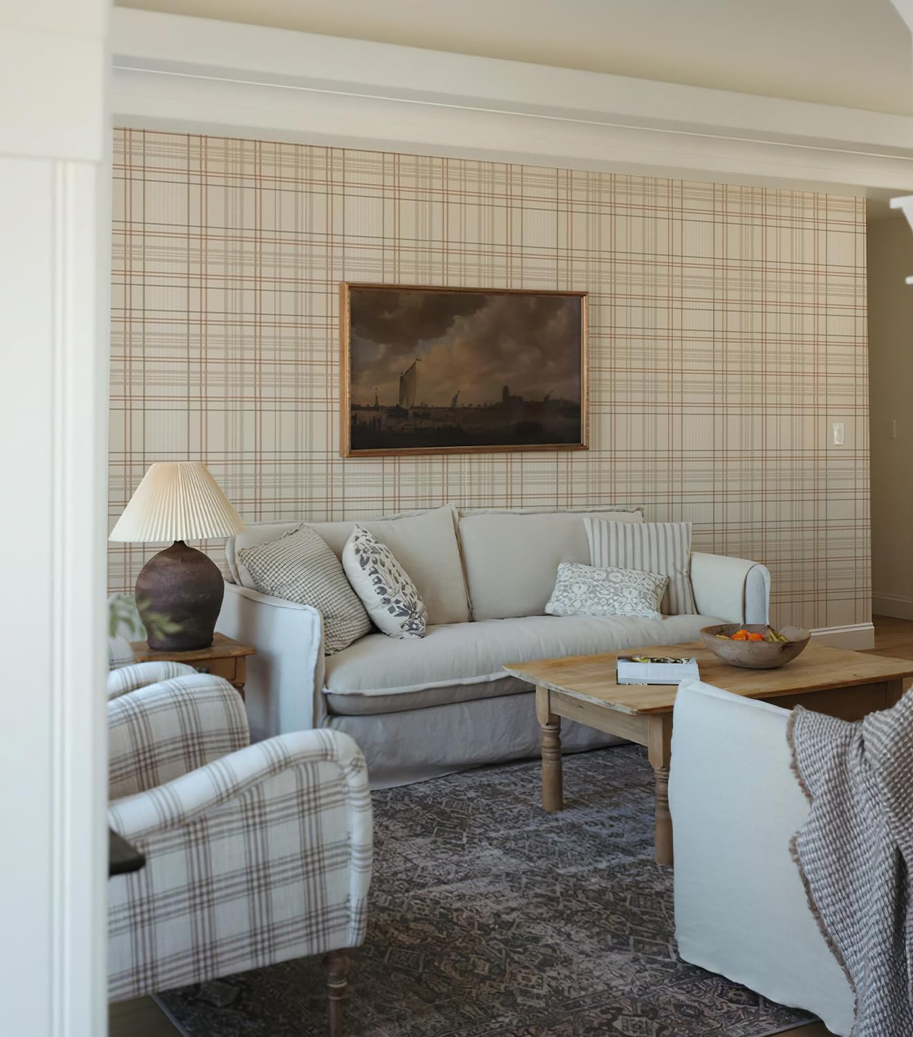 Peel and Stick Wallpaper Check Plaid Boho Neutral - Self Adhesive Waterproof Vinyl Wallpaper for Walls, Kitchen Backsplash, Bathroom, Bedroom, Rentals (Light, 17.3" X 472.44")