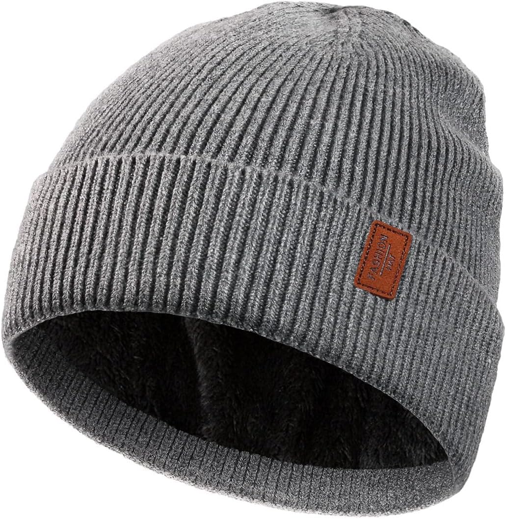 Beanie Hat for Men - Winter Knitted Beanie Hat Soft Cuffed Wooly Beanie Classic Winter Hats with Stretchy Fleece Lined