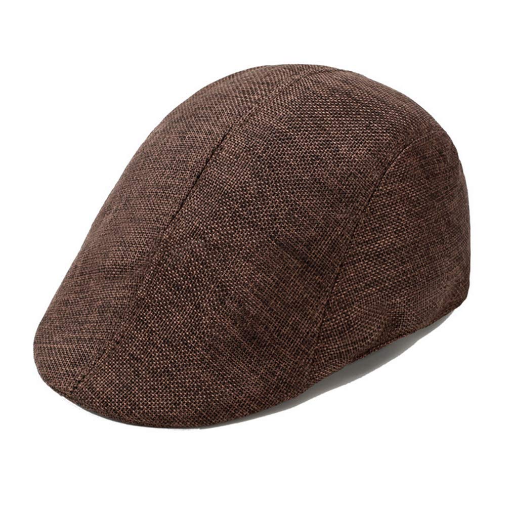 Junhouse Men's Coffee Wo Cotton Linen Flat Cap Ivy Gatsby Newsboy Cap Driving Hunting Hat Beret