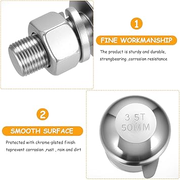 2'' Trailer Hitch Ball 50mm, Tow Bar Ball Head Bolts, 2'' Drawbar Straight Towing Hitch Balls, Heavy Duty Tow Balls for Car Trucks Trailer Tractor Parts Accessories, Max Load 3.5 Tons