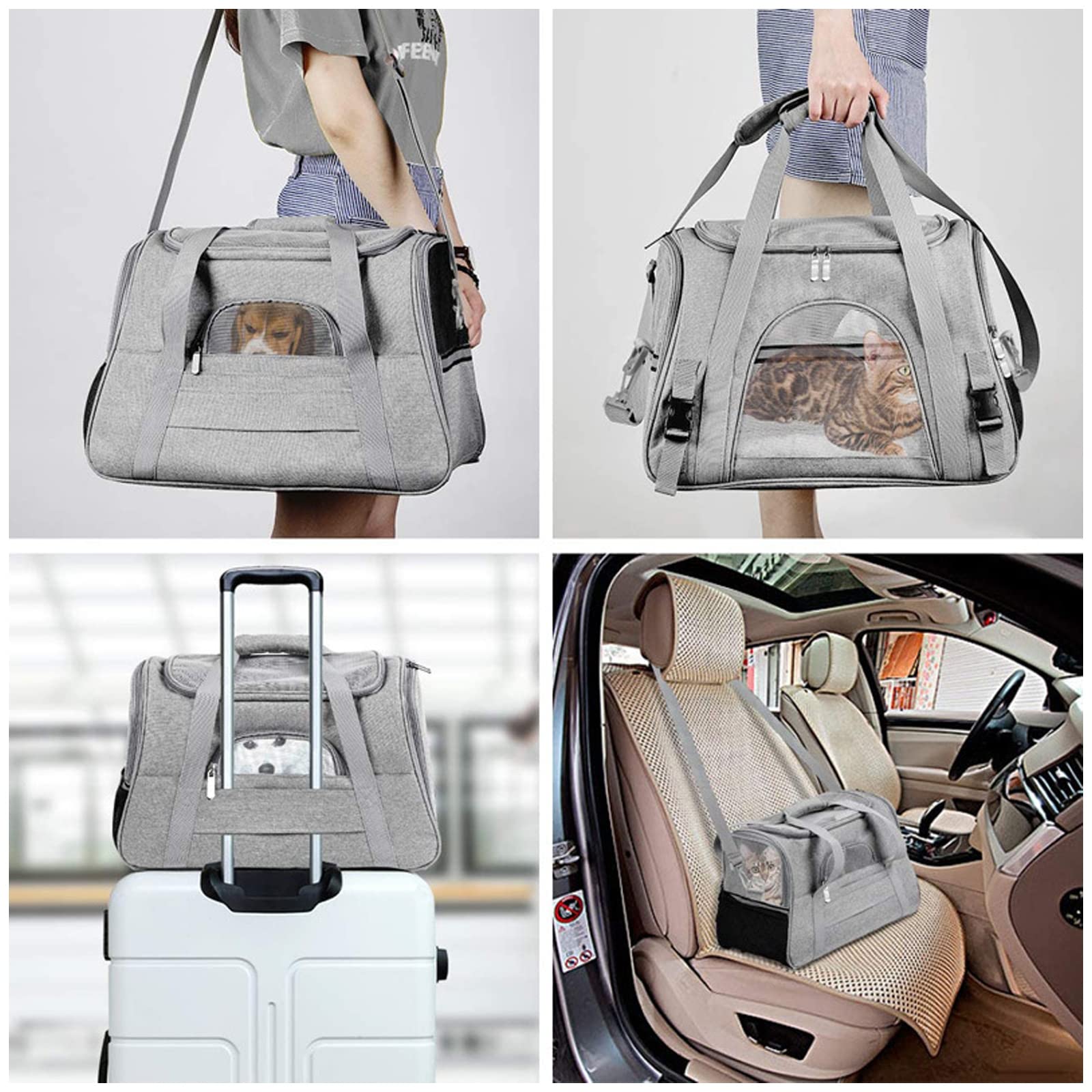 PETCUTE Transportbox für Hunde und Katzen,Faltbare Transporttasche für Katzen Bis 9 kg,Katzentransportbox Hundetragetasche mit Abnehmbarer Matten,Reflektierender Streifen,Schultergurt Verstellbarem