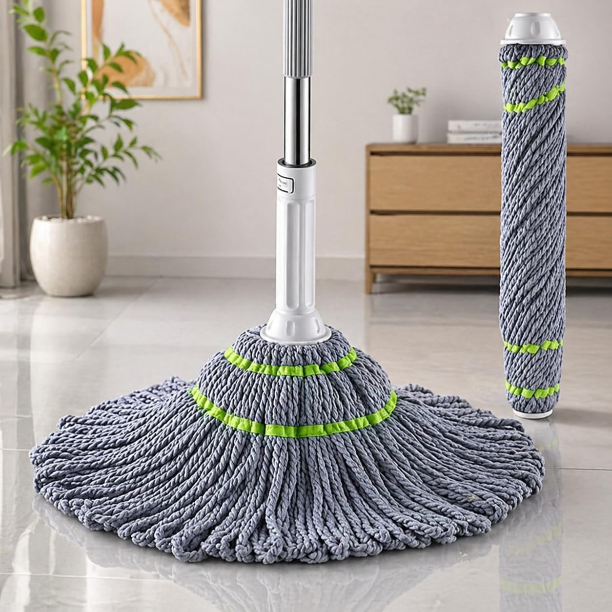 Premium Microfiber Floor Cleaning Mop | 360° Spin Twist with Adjustable Handle | Mop Head for Wet & Dry Cleaning | Reusable Washable Pochha for Home, Kitchen & Bathroom-image-47