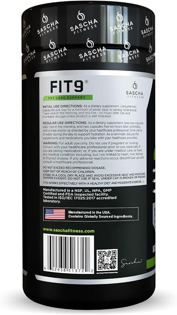 Sascha Fitness Fat Loss pills | Collagen support | Fluid Balance | FIT9 Ingredients: 7Keto + Uva Ursi, Gotu Kola, L-Theanine,Gingko Biloba,DIM,Green Tea | Weight Loss Supplements-Vegan-120 Natural Cap