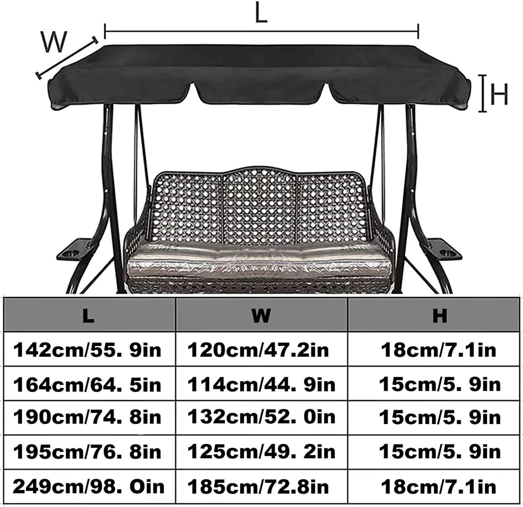 Zewnętrzna osłona na patio, huśtawkę, zapasowa górna osłona, 2/3-osobowa, ogród, ganek, meble, osłona przeciwsłoneczna, patio, huśtawka, hamak, góra, ochrona przed słońcem, na patio, do ogrodu, na podwórko