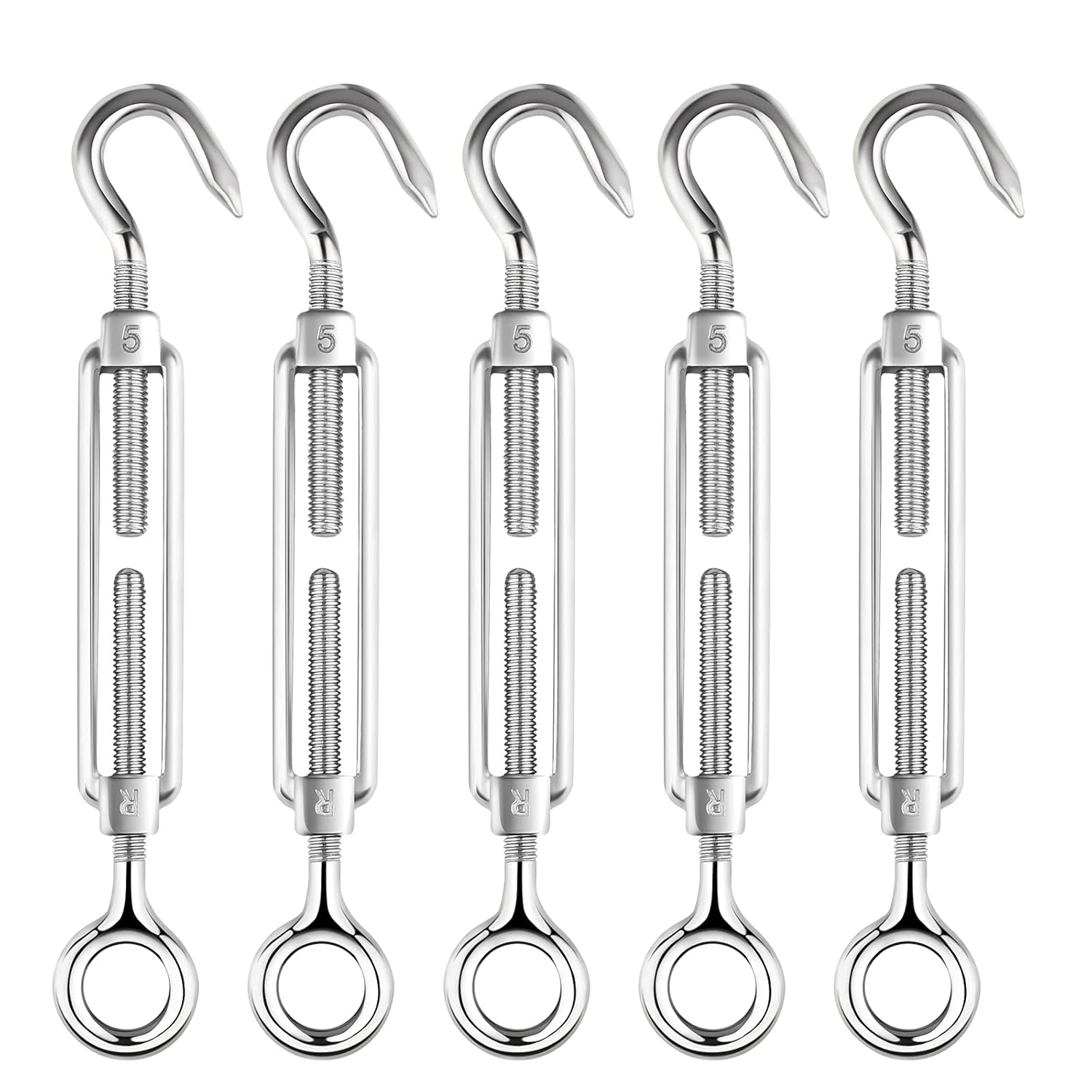 TooTaci 5pack M4 Hook and Eye Turnbuckles for Cables Wire Rope Tension