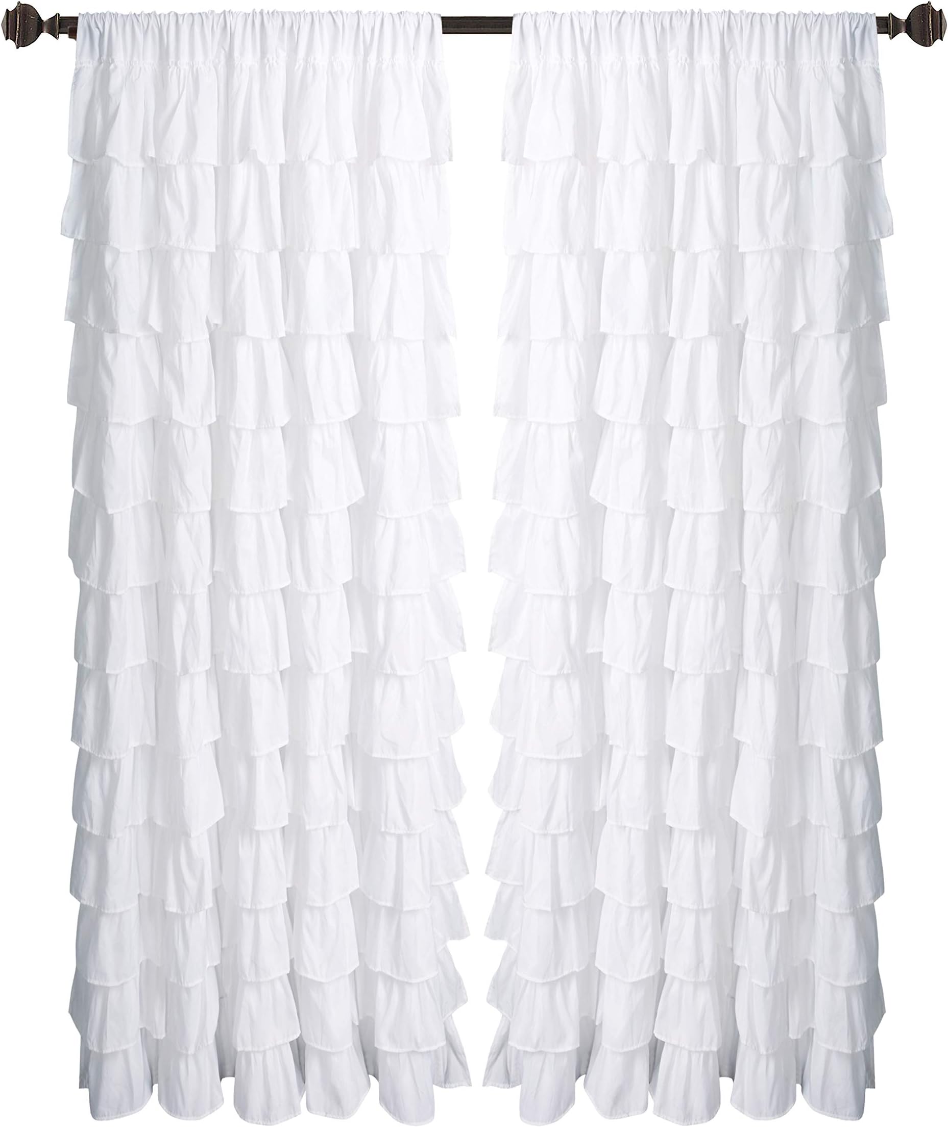 Watterfall Ruffled White Fabric Window Curtain (60" x 63")