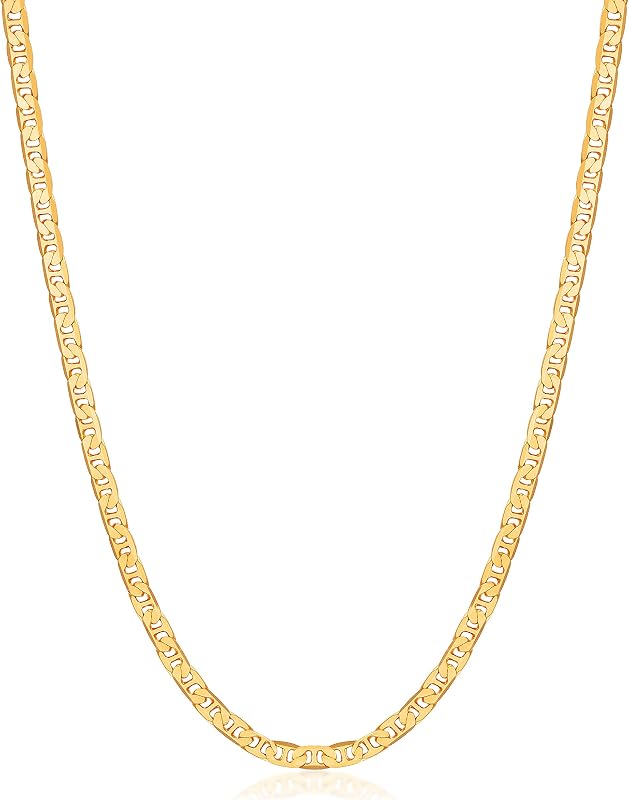 18K Gold Plated Mariner Chain Necklace for Women, Flat Marina - Made in Brazil