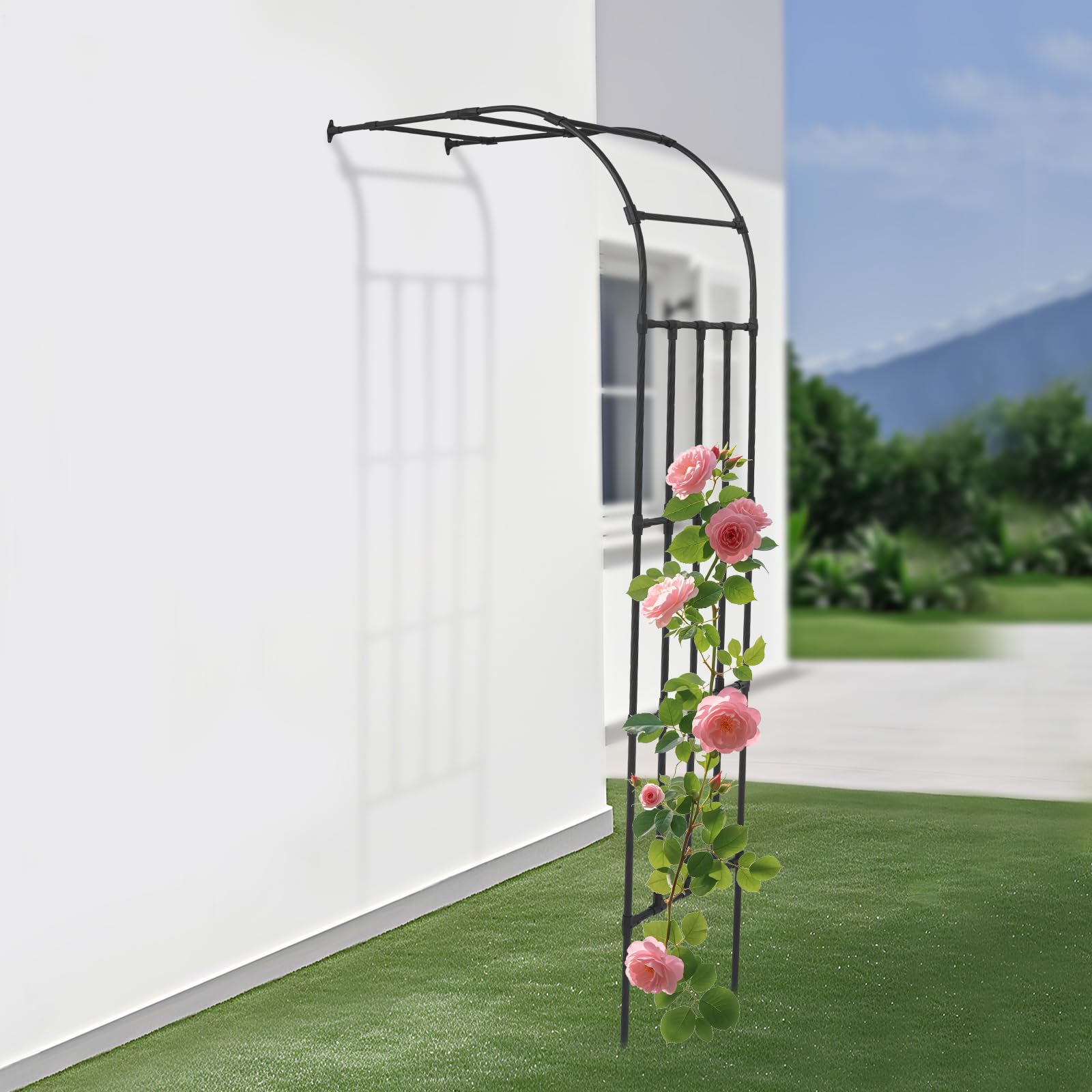 Rosenbogen halbrund, Verzinkte Rosen-Halbbogen, Metall Gartenbogen Kletterpflanzen Rankhilfe für Rosen und andere Kletterpflanzen (Schwarz, 120 * 50 * 260cm)