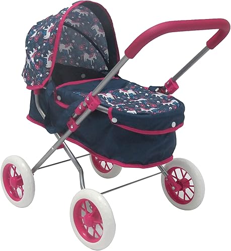 KOOKAMUNGA KIDS Cochecito de muñeca con moisés desmontable  Cochecito de juguete realista 2 en 1 con cuna de transporte y toldo retráctil, unicornio