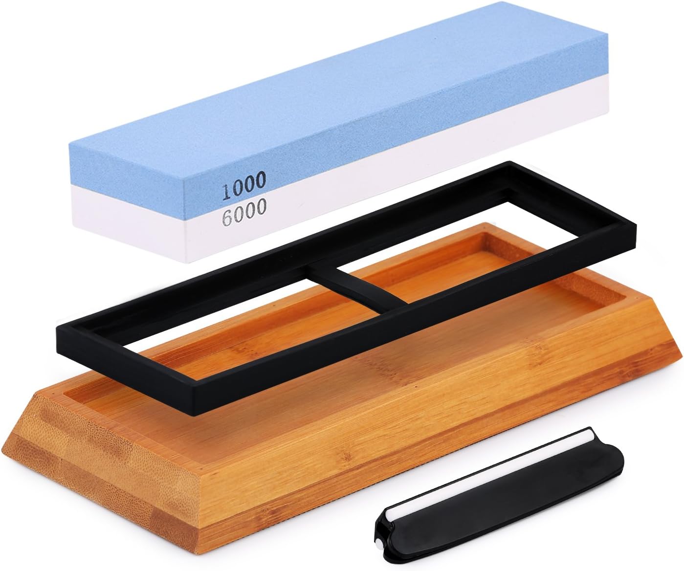 Knife Sharpening Stone Whetstone, 2-Sided Professional Grade Waterstone Blade Sharpener, 1000 / 6000 Grits, Includes Non-Slip Base and Angle Guide