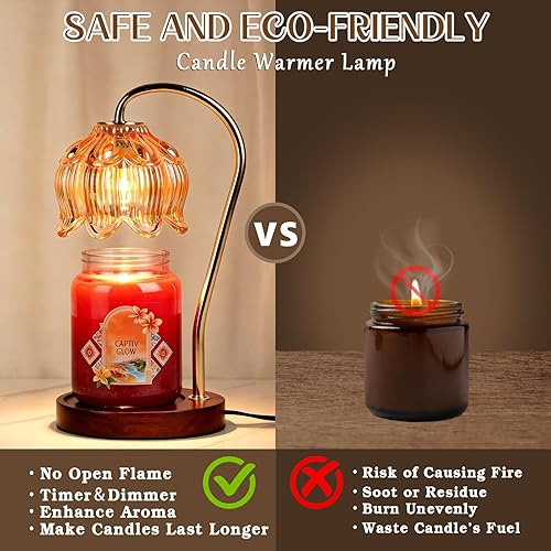 Miniatura 6 de Lámpara Calentadora de Velas con Forma de Flor con Temporizador, Calentador de Lámpara de Vela Regulable, Regalo de Navidad y Cumpleaños