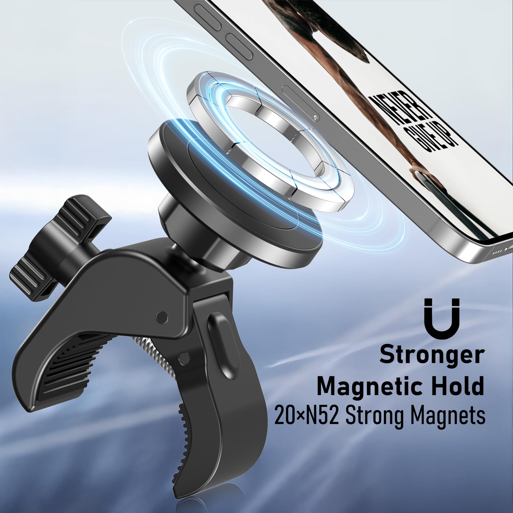 Soporte magnético para teléfono, soporte magnético fuerte para teléfono de bicicleta con dos anillos de metal, para equipo de gimnasio interior