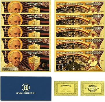 10pc Pope Francis Commemorates Gold Foil Banknote 1 Million Dollar Plastic Money Collection Gift