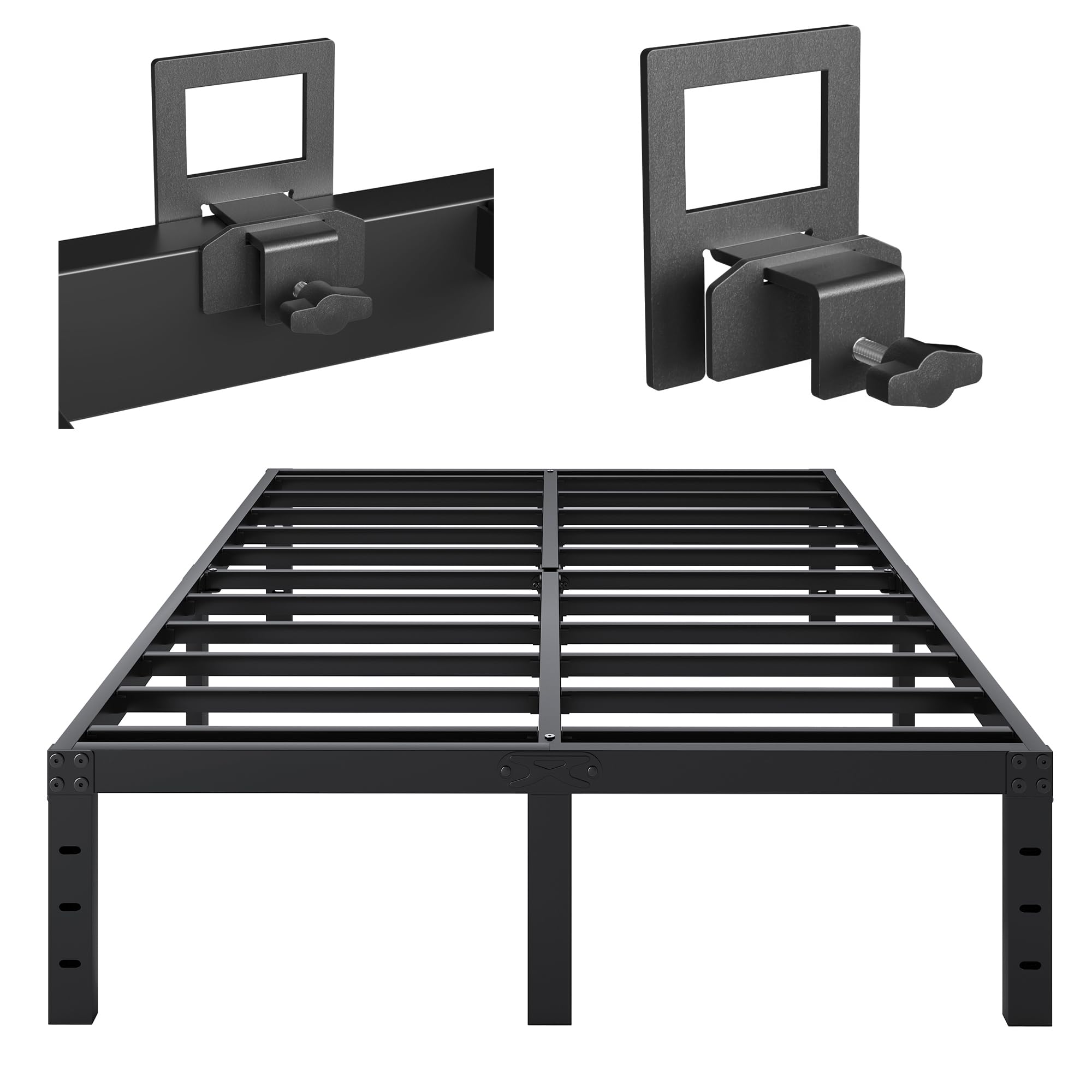 Bed Frame King Size 14 Inch Heavy Duty Metal Platform Bed Frame with 6 Pcs Non Slip Mattress