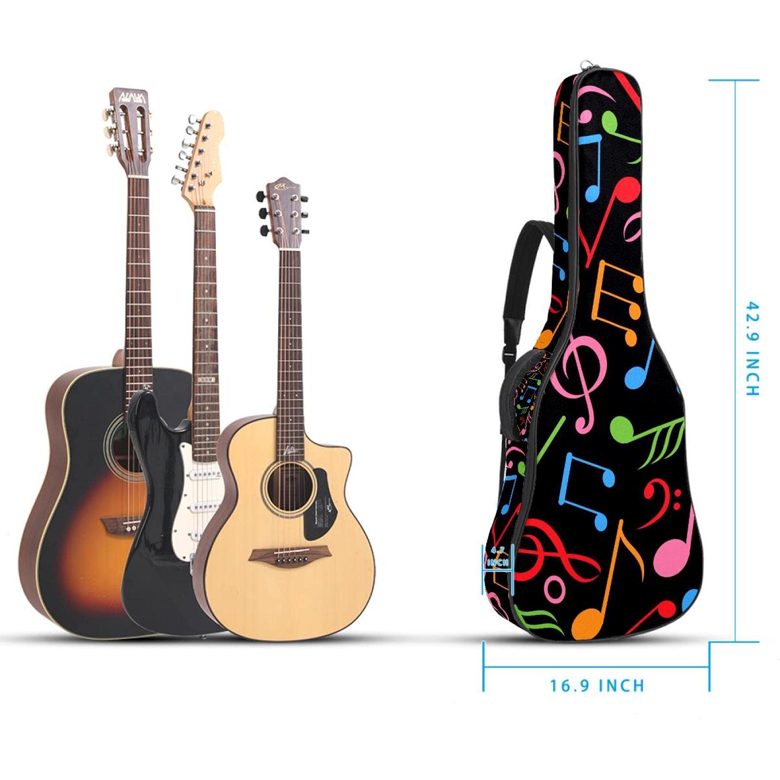 42 Pollici Chitarra Acustica Borsa con Antiurto Spessa Imbottito Zaino per Chitarra Basso Folk Classica Rosso Arancione Blu Nota Musica