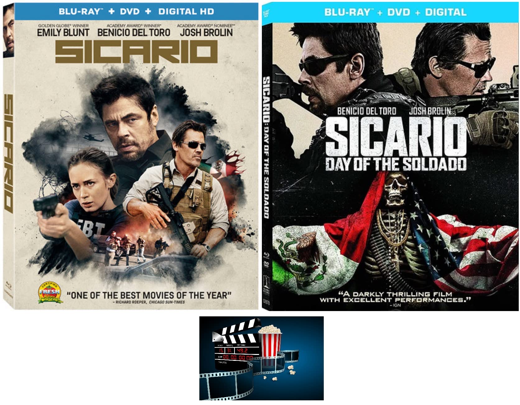 Sicario One 1 & Two 2 Day Of The Salado Blu Ray + DVD Double Feature Includes Glossy Print Movie Take Art Card