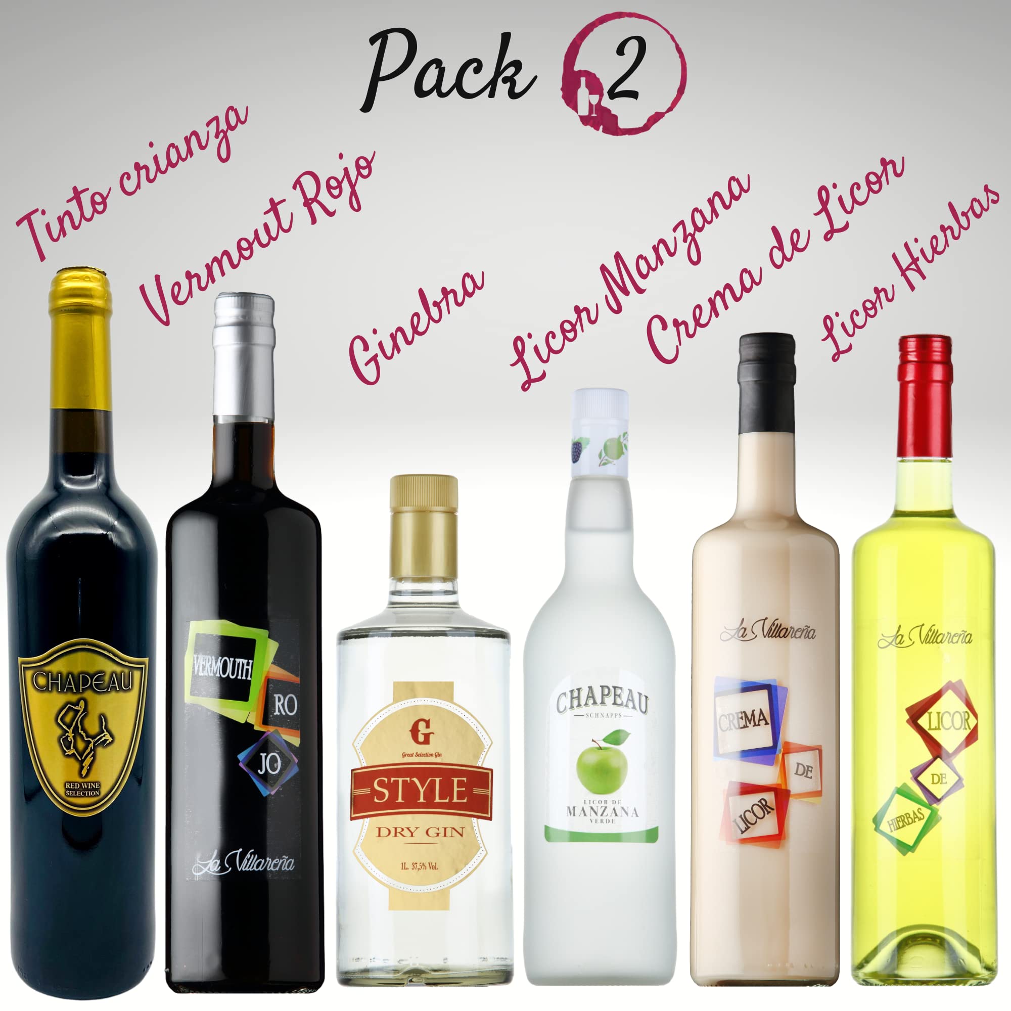 Pack Selección 6 Botellas 75cl - Contiene Vino, Vermouth, Ginebra, Licor de Manzana, Crema de Licor y Licor de Hierbas, Elaborado en La Rioja por Destilerías Riojanas