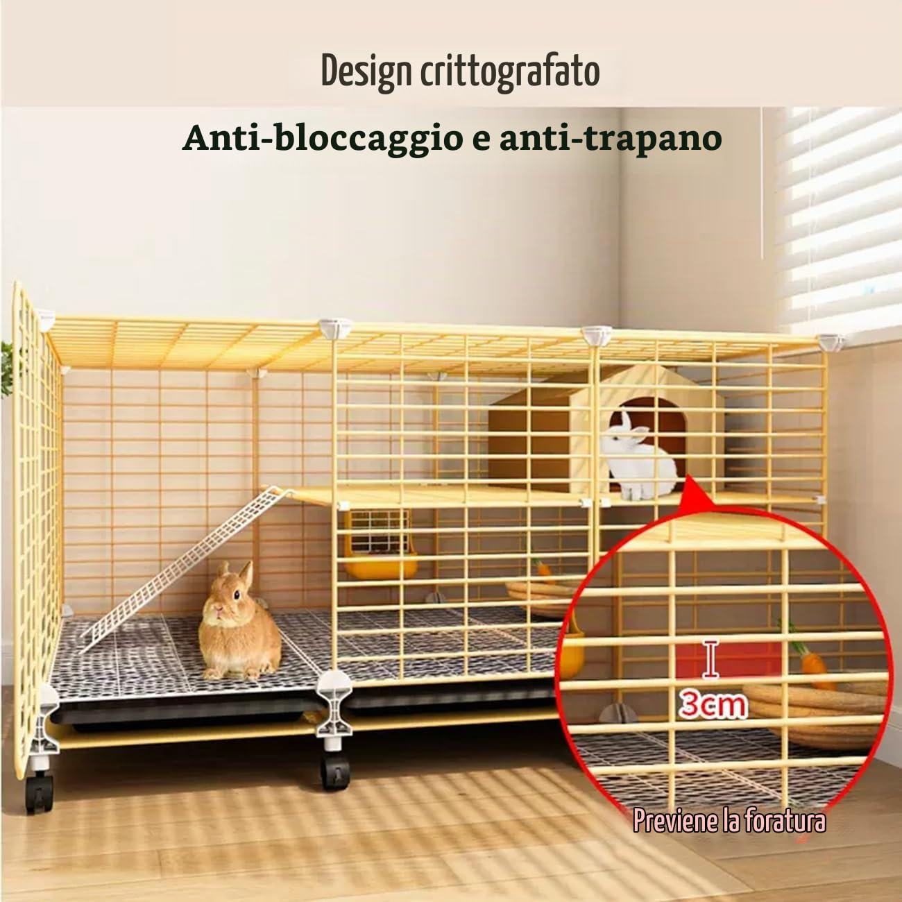 Gabbia per Conigli, Gabbia per Porcellini D'India, Gabbie Metalliche per Piccoli Animali, Facili da Pulire, Rotelle con Serratura di Sicurezza(70 * 35 * 53cm)