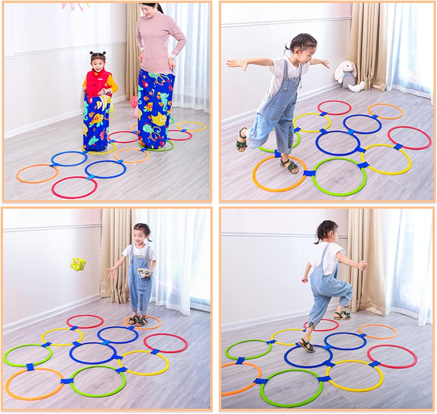 Hopscotch Hopscotch Ring Set with 10 Hoops and Connectors Fun Indoor, Outdoor, Summer, Beach and School (Multi Color)(Size:Width: 38cm)