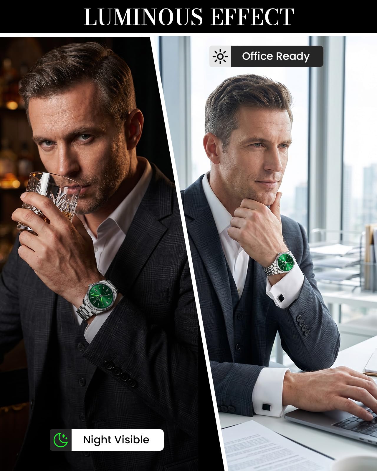MEGALITH Montre Homme Affaires Analogique: Acier Etanche Montres avec Aiguilles Lumineuses Date - Cadeau Anniversaire pour Travail Business Hommes Design Intemporel