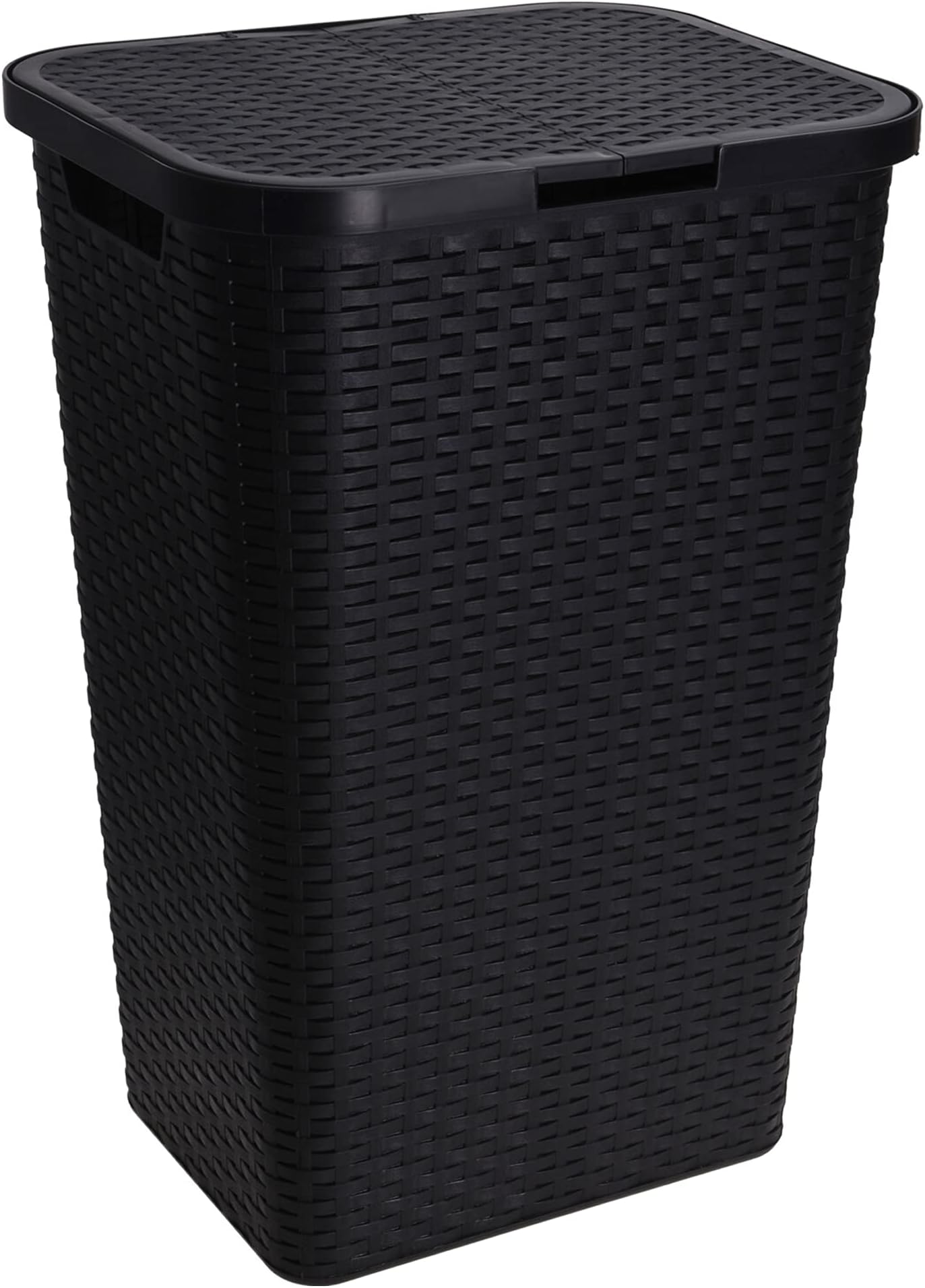 60L Large Plastic Rattan Style Laundry Clothes Storage Washing Bin Basket Hamper (Black)