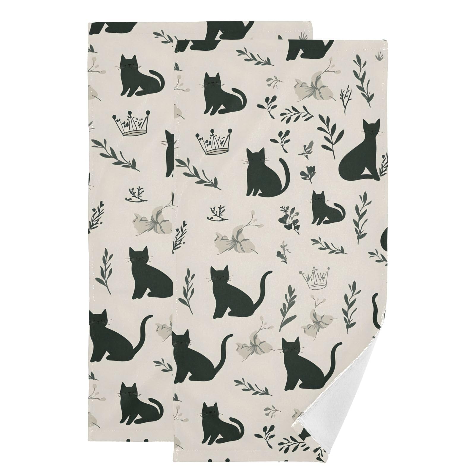 Toallas de mano de gato negro en algodón absorbente, juego de 2 piezas de 36 x 72 cm