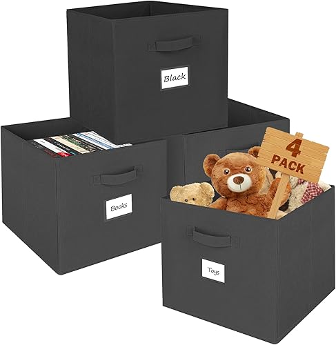 SimpliBins Paquete de 4 cubos de almacenamiento de 13 x 13 x 13 pulgadas, cubos de almacenamiento plegables de tela con asa de tela, cajas de