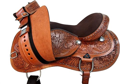Miniatura 8 de Western Saddle Barril Racing Caballo Placer Floral Tooled Cuero Trail Tack Cowboy Rodeo Set 15 16 17 18