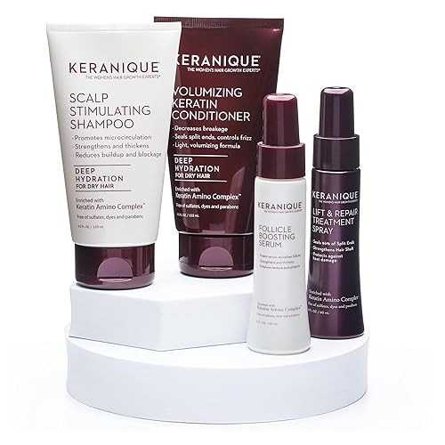 El sistema de crecimiento capilar de hidratación profunda de Keranique incluye champú de queratina acondicionador suero de crecimiento capilar para