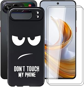 Shockproof Phone Case for ZTE Nubia Air Pro 6.77" + 2 Pack Tempered Glass Protective Film, Slim Soft Silicone Shell Anti Scratch TPU Cover for ZTE Nubia Air Pro - Do Not Touch Me