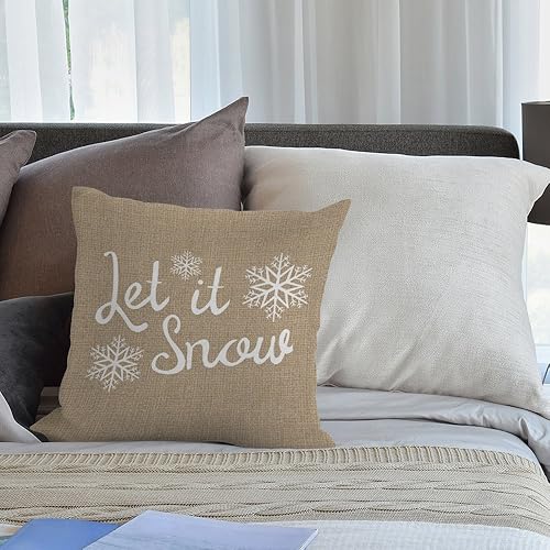 Miniatura 4 de HGOD DESIGNS Funda de almohada Let It Snow Copo de nieve de algodón y lino, funda de almohada para hombres y mujeres, decoración del hogar, sofá,