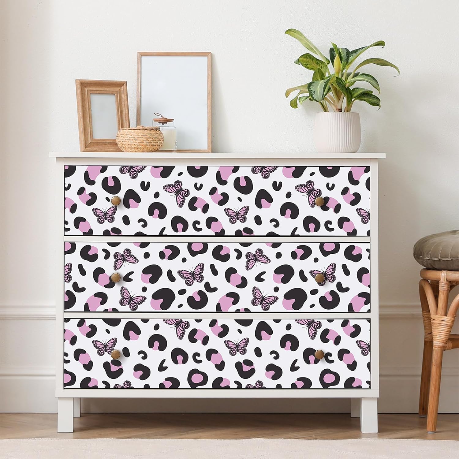 CRE8TIVE Leopard Butterfly Wallpaper Pink Peel and Stick Wallpaper for Girls Bedroom Bathroom Removable Self Adhesive Vinyl Leopard Cheetah Print Contact Paper for Cabinets Drawers Waterproof 12"x118"