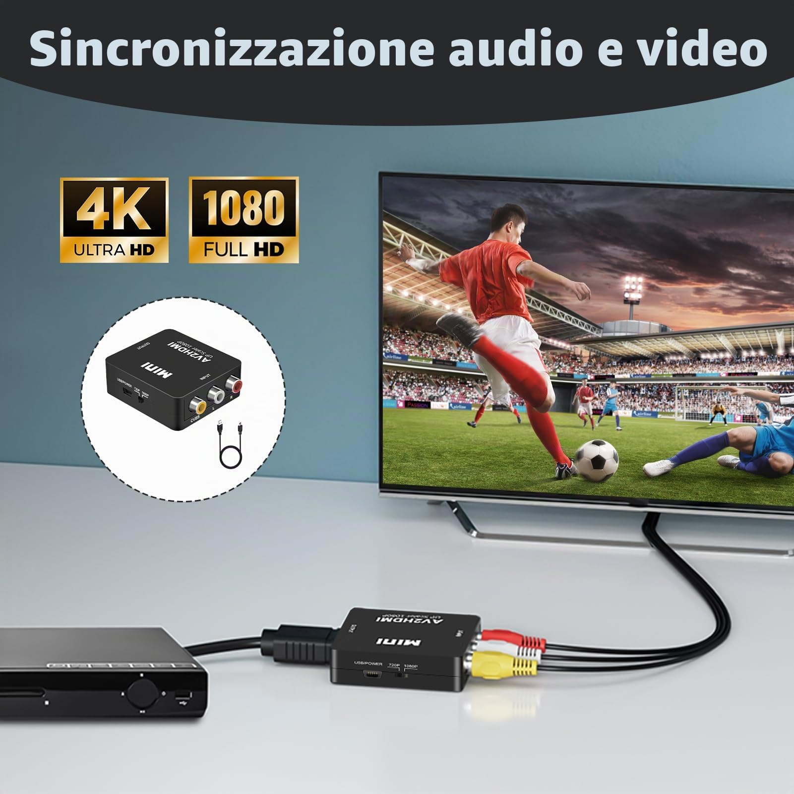 HUAREW RCA a HDMI Converter AV in Adattatore HDMI Adattatore di conversione del cavo 1080p Supporto PAL/NTSC Adatto per N64 SNES PS1 PS2 PS3 XBOX VHS VCR DVD Player HUAREW RCA a HDMI Converter AV in Adattatore HDMI Adattatore di conversione del cavo 1080p Supporto PAL/NTSC Adatto per N64 SNES PS1 PS2 PS3 XBOX VHS VCR DVD Player