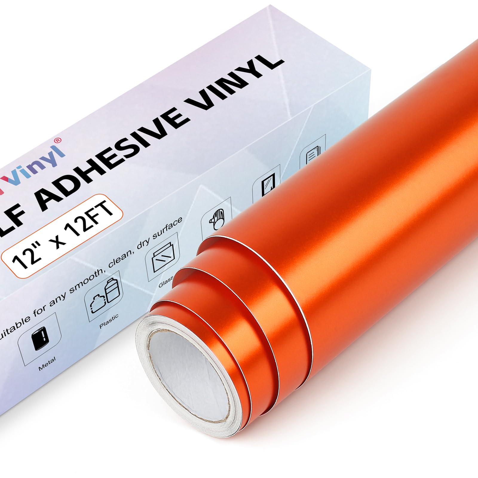 Lya Vinyl Orange Matte Metallic Permanent Vinyl For Cricut, 12" X 12Ft Self Adhesive Vinyl Roll For Cricut And Silhouette Cameo, Gold Vinyl For Party Decoration, Window Stickers, Home Decor