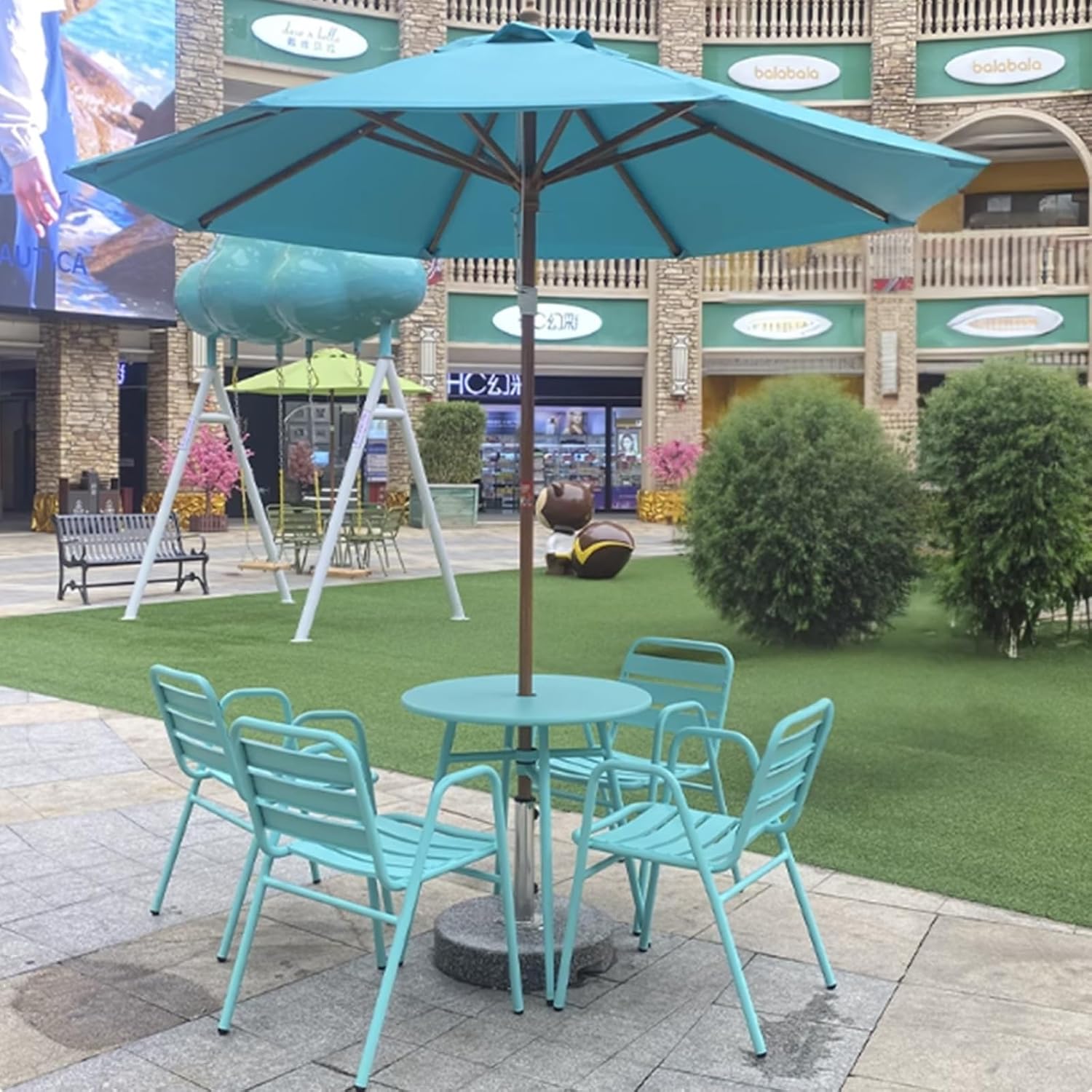 Outdoor Tables and Chairs with Umbrellas Modern Milk Tea Shop All-Aluminum Chairs Open-Air Simple Outdoor Leisure Tables and Chairs(E)