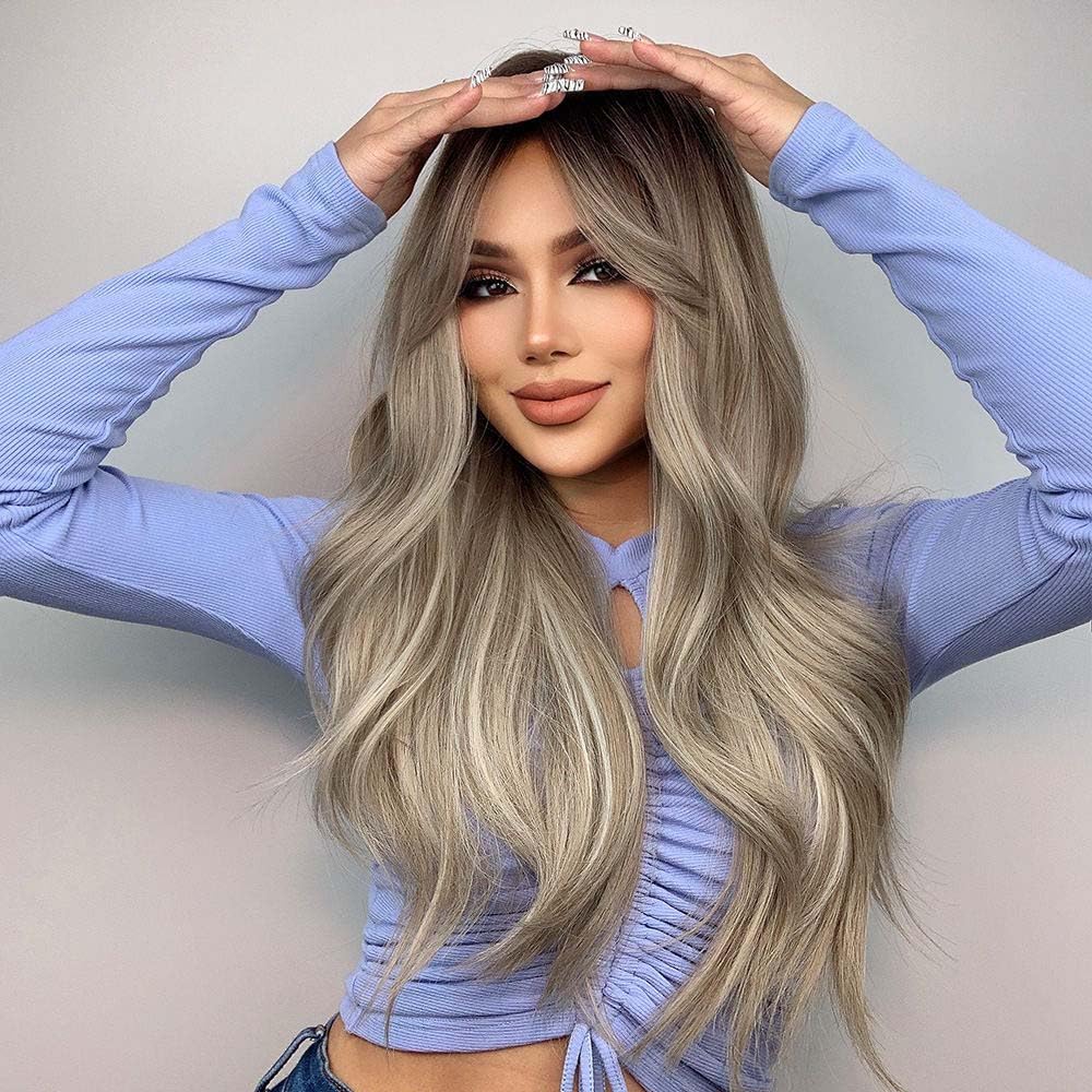 Women wig Wavy Wig for Women to Light Blonde Wig Long Heat Resistant Hair Wigs for Daily Party Wig