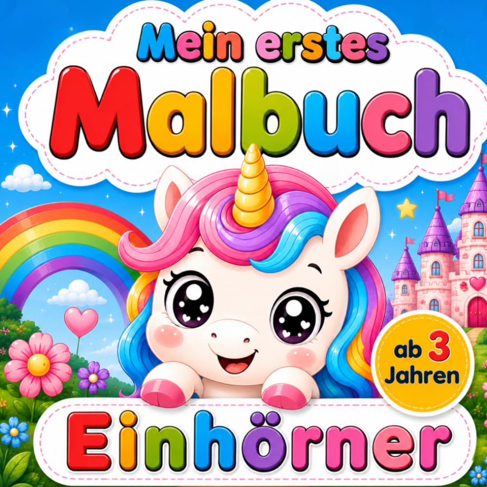 Einhörner Malbuch ab 3 Jahren: Große einfache Einhorn - Motive mit dicken Linien für kleine Kinderhände (Mein erstes Malbuch)