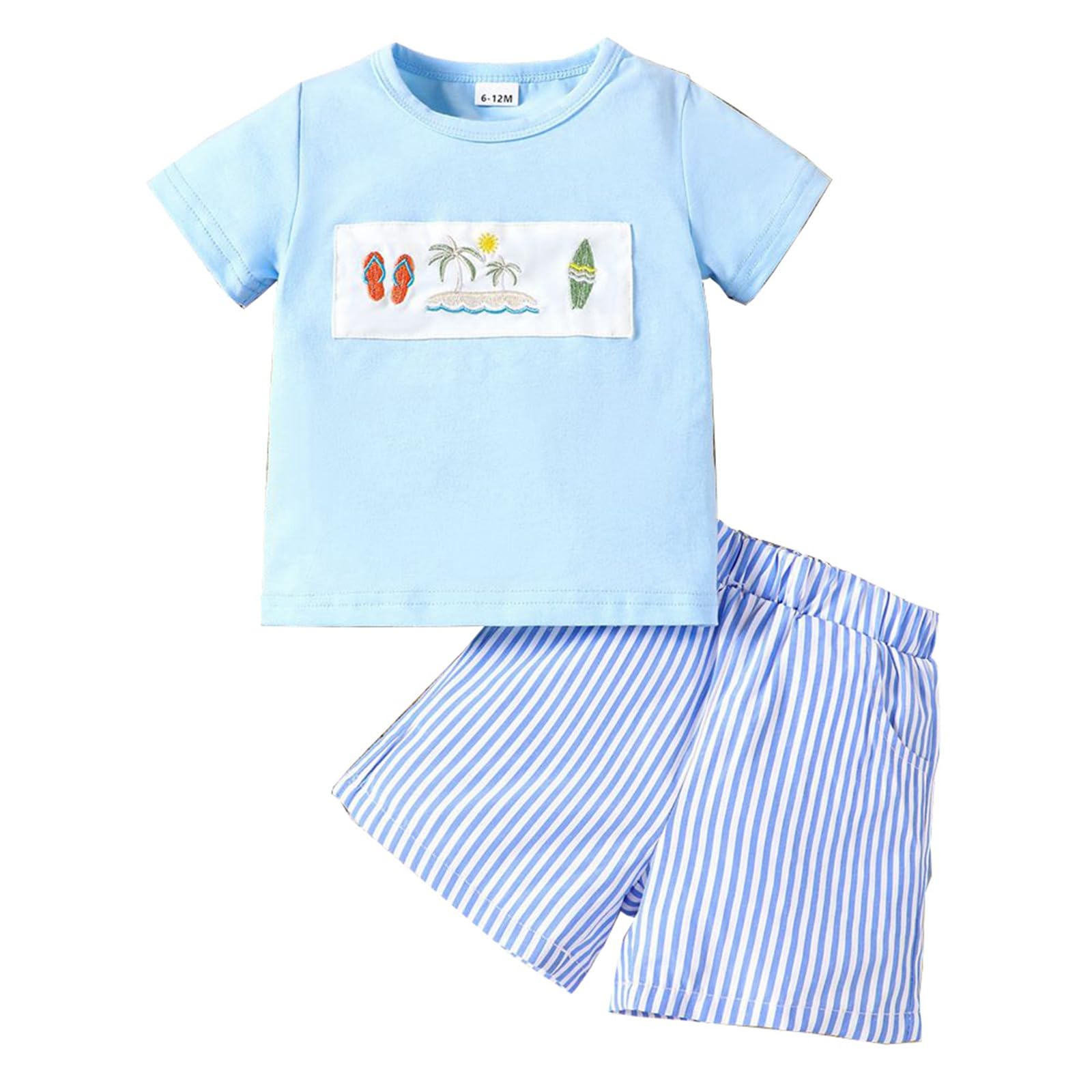 Zupora Baby Boy Clothes Toddler Summer Outfit Short Sleeve T-Shirt Embroidery Tshirt Elastic Waist Shorts Set 2 Piece