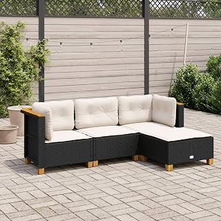 Gartenmöbel Set Balkonmöbel Garten Lounge Set 190cm Gartensofa mit hocker Schwarz Vollverflechtung