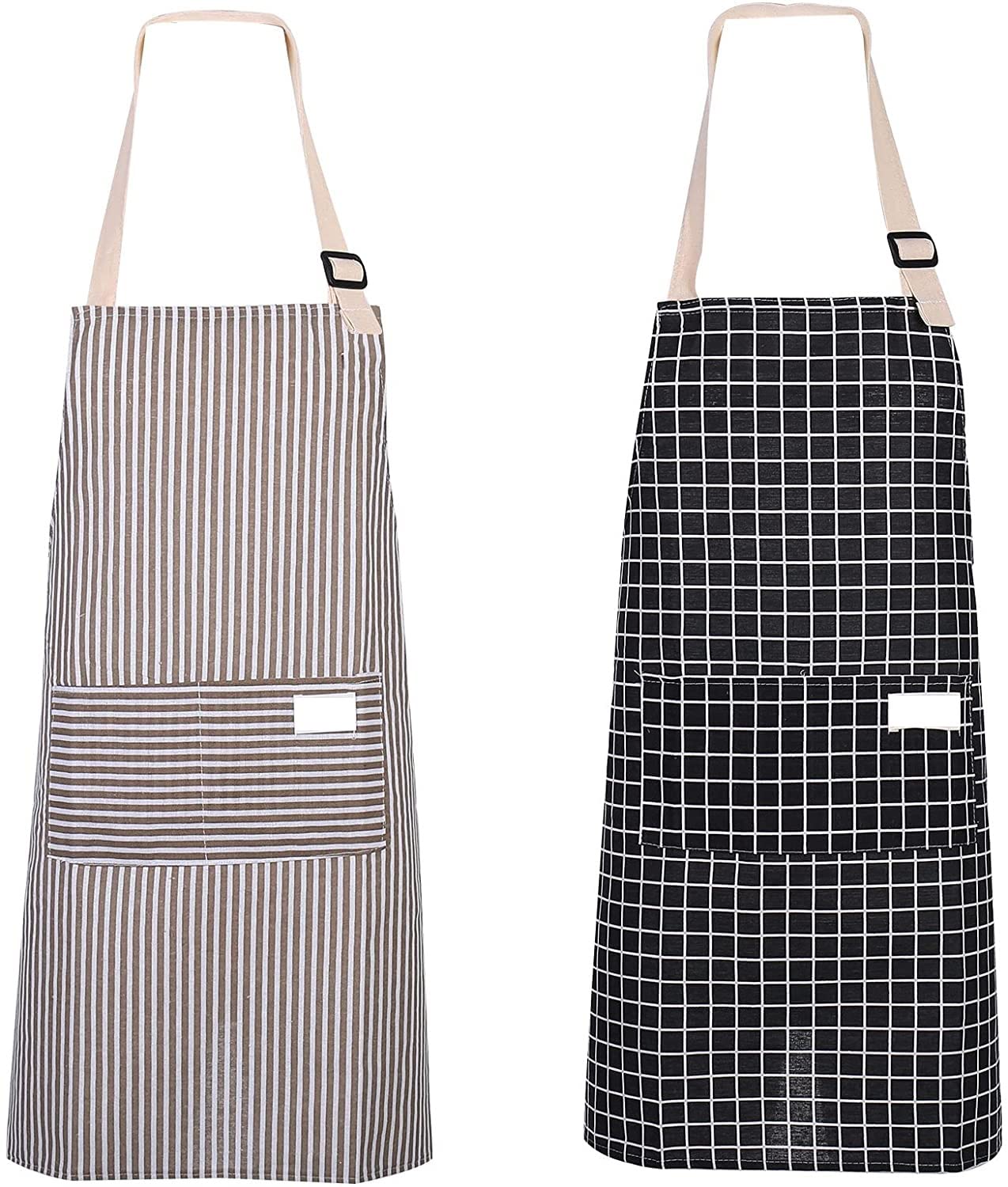 2 Pack Kitchen Cooking Aprons, Adjustable Bib Soft Chef Apron with 2 Pockets for Men Women (Pinafore-B)