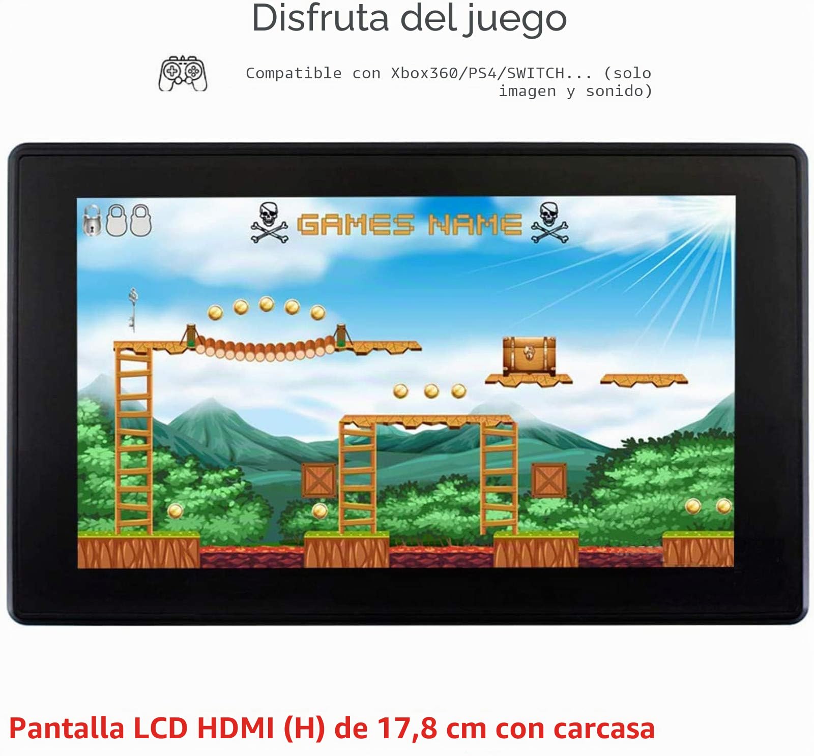 Pantalla 7 Pulgadas para Raspberry Pi Monitor de Pantalla Táctil Capacitiva con Estuche 1024×600 Pantalla IPS Compatible con Raspberry Pi 4B/3B+/3B/Zero, Jetson Nano, Apoyo Windows 10/8.1/8/7