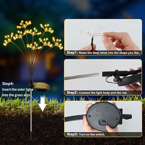 Miniatura 7 de JJGoo Luces solares para jardín, paquete de 2 luces solares de explosión de estrellas oscilantes, luces impermeables para exteriores, decoración de