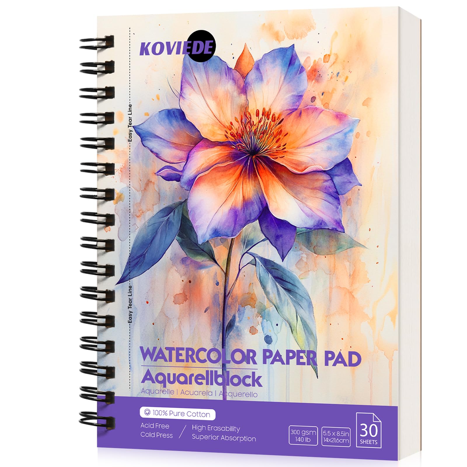 com: KOVIEDE 100% Cotton Watercolor Paper Pad 30 Sheets
