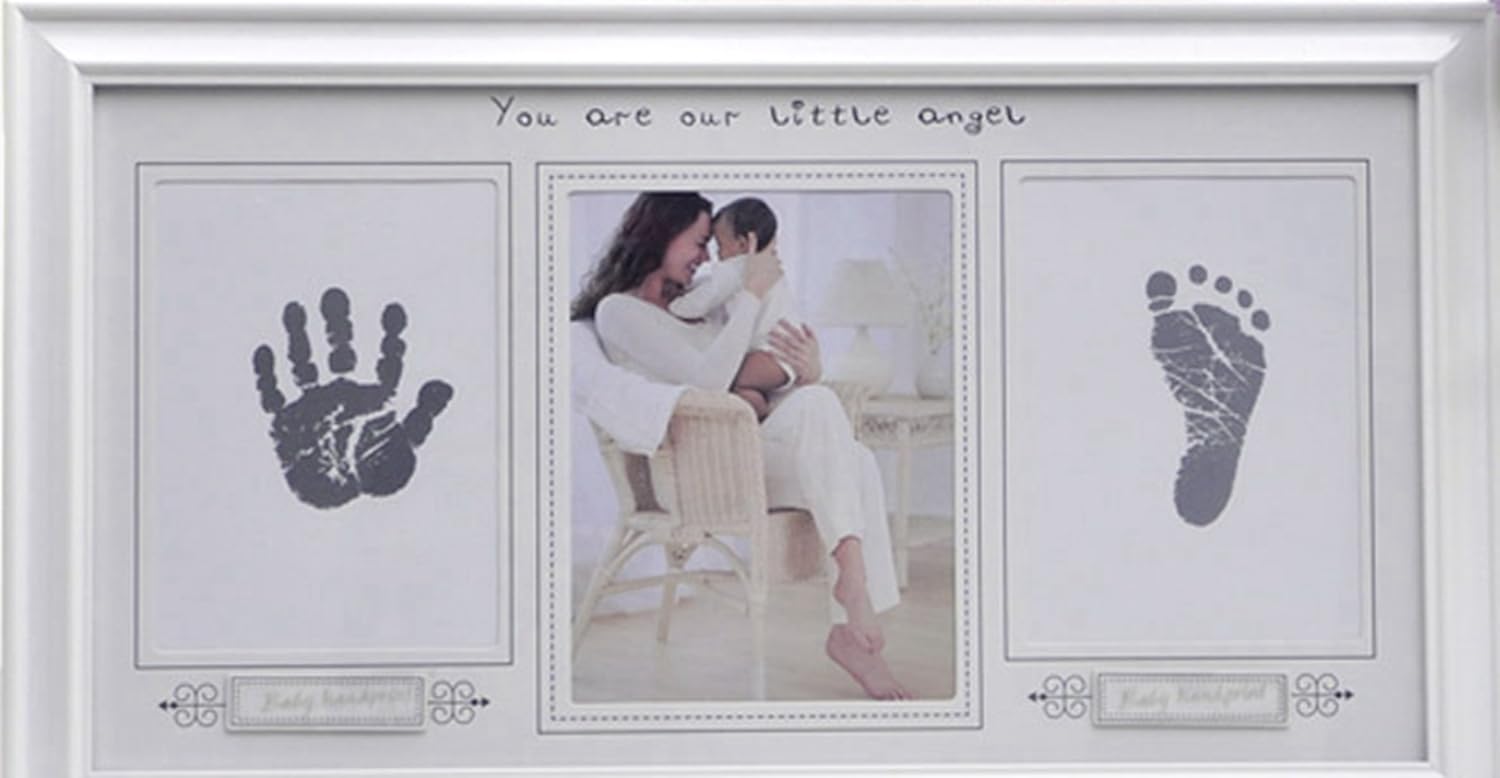 PRECIOUS BABY HANDPRINT and Footprint Frame Kit - Baby Prints Photo Keepsake with Wood Frame With Safe Acrylic Glass Non-Toxic Ink Pad,Great Baby Gift For Baby Registry (Type A)